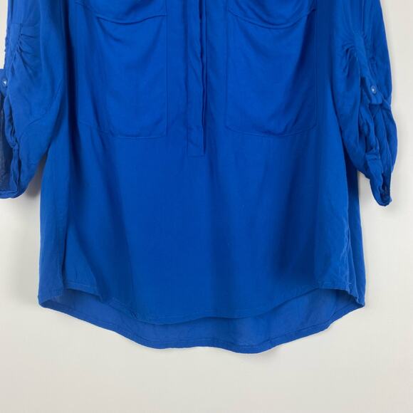 Maeve Anthropologie Royal Blue Rayon Blouse Roll Tab Sleeve Womens Size Small - Picture 5 of 10